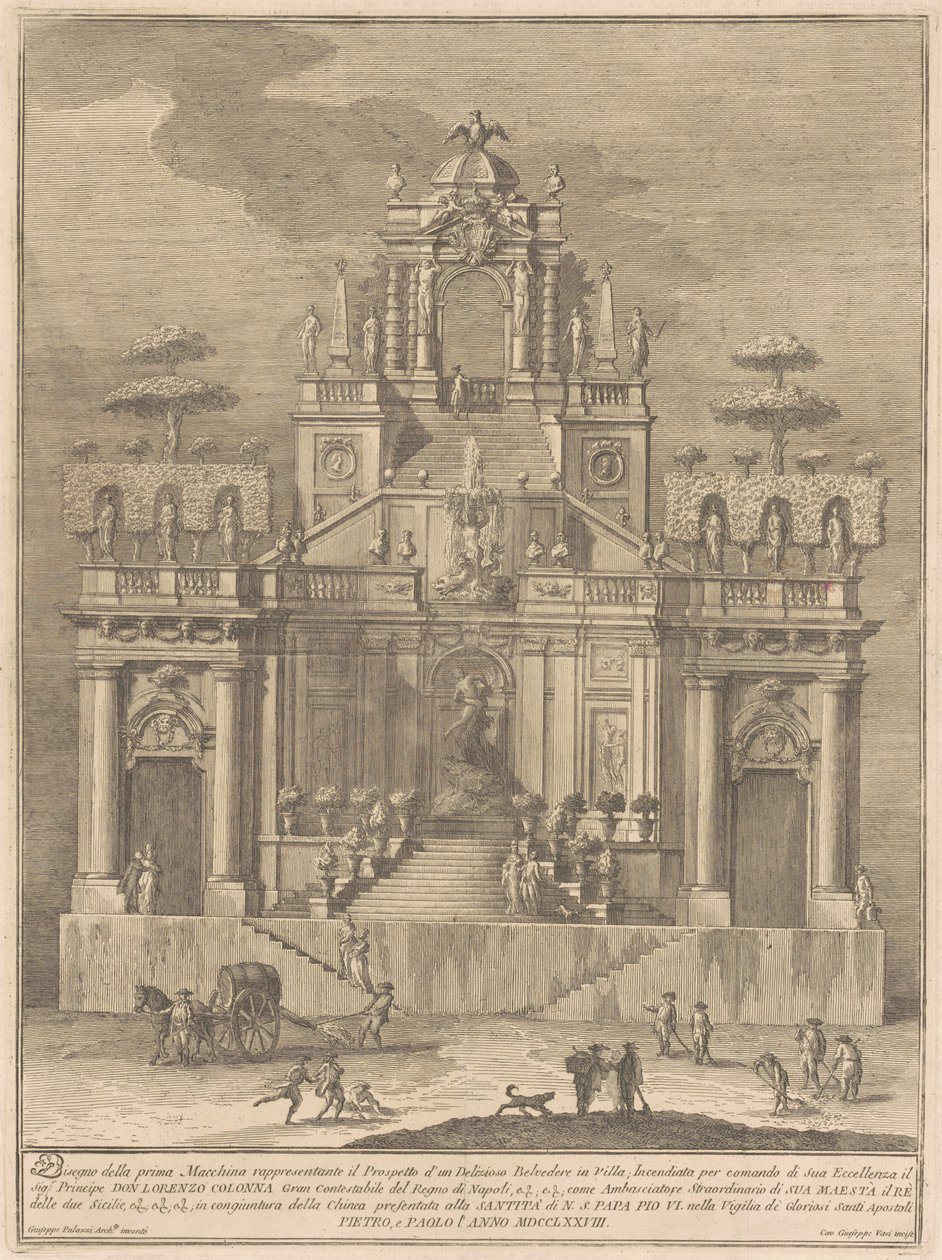 La Prima Macchina per la Chinea del 1778: Un belvedere di campagna con Ercole e Anteo da Giuseppe Vasi, after Giuseppe Palazzi