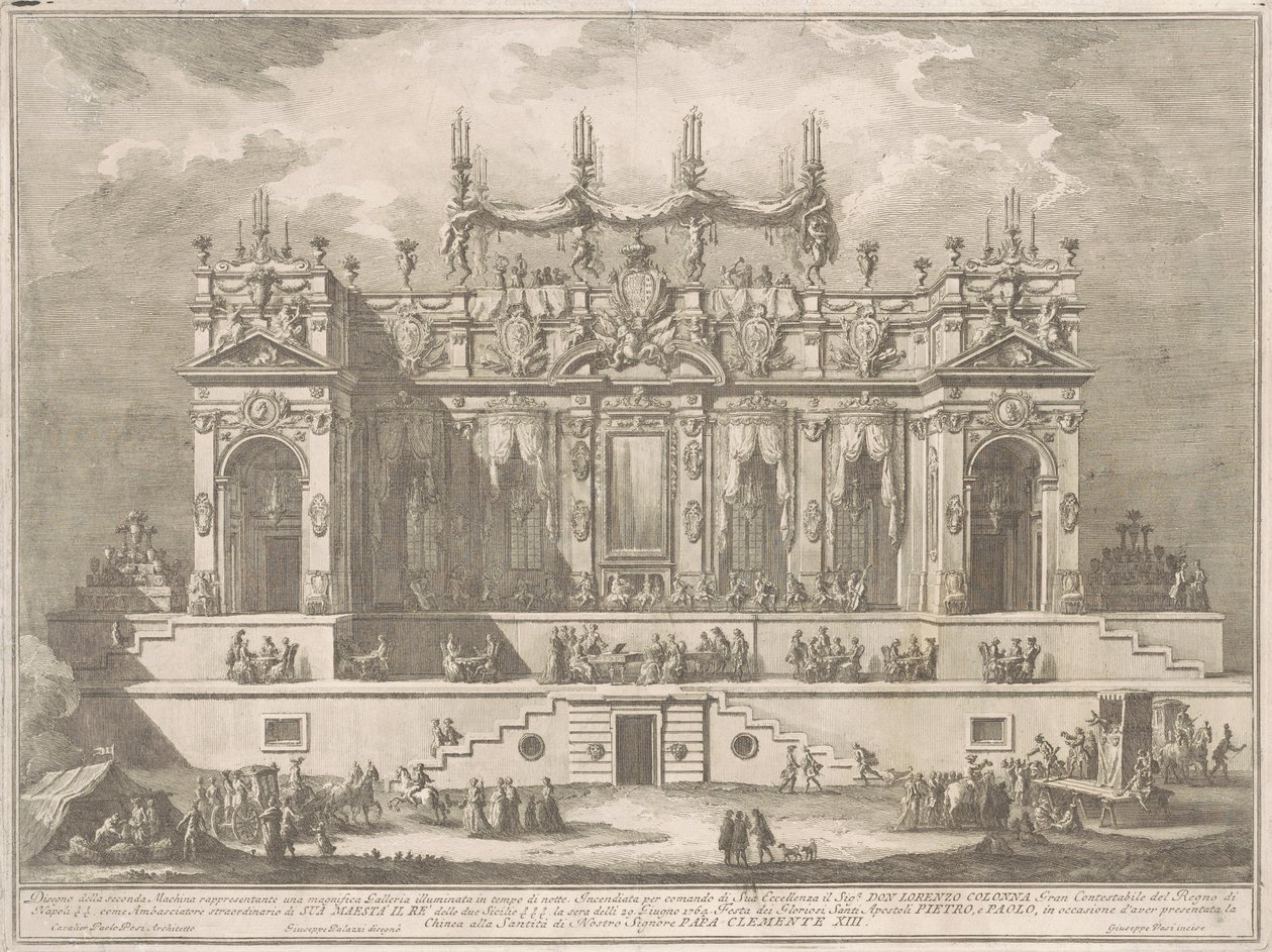 La Seconda Macchina per la Chinea del 1764: Una magnifica galleria illuminata di notte da Giuseppe Vasi, after Giuseppe Palazzi, after Paolo Posi