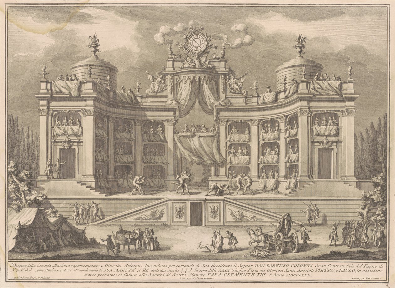 La Seconda Macchina per la Chinea del 1766: Un teatro per giochi atletici da Giuseppe Vasi, after Giuseppe Palazzi, after Paolo Posi