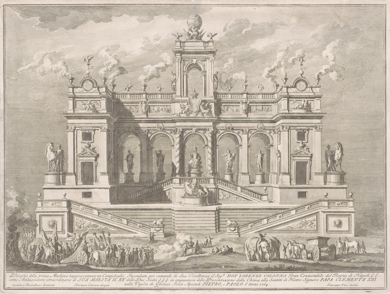 La Prima Macchina per la Chinea del 1764: Un Edificio Capitolino da Giuseppe Vasi, after Tommaso Catrani, after Paolo Posi
