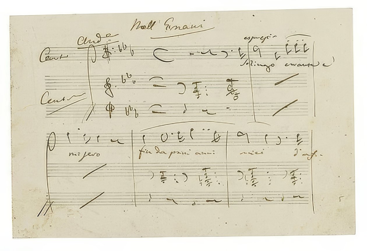 Autografo: Opera Ernani, Finalarie Solingo, errante e misero da Giuseppe Verdi