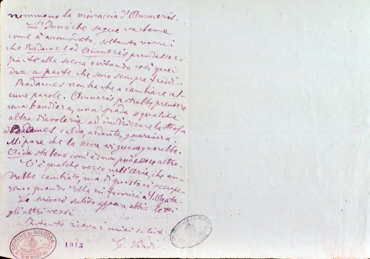 Lettera manoscritta di Giuseppe Verdi all