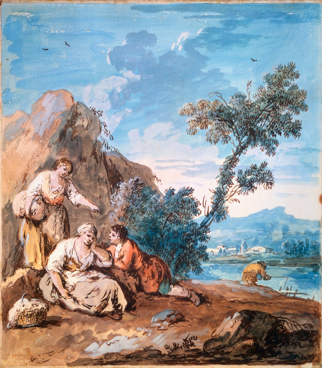 Tre contadini che riposano sulla riva di un fiume, c1750 da Giuseppe Zais