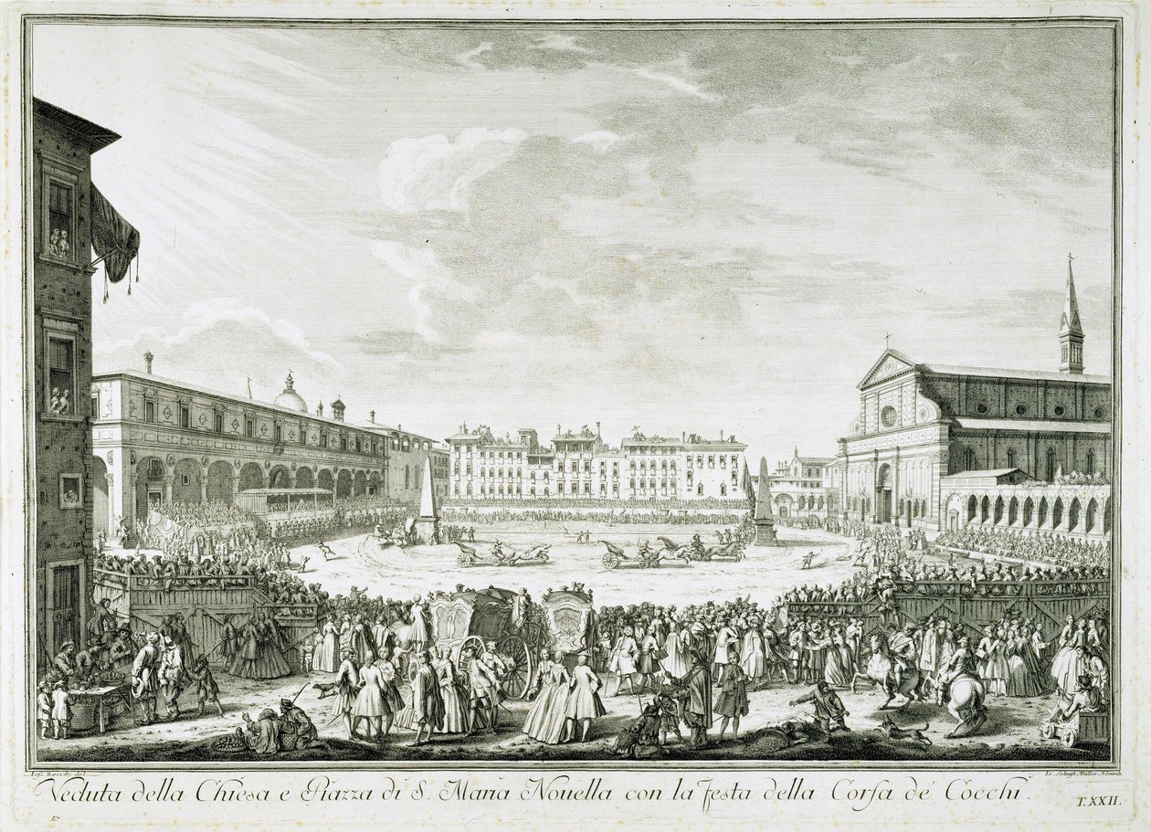 Festa della Corsa dei Cocchi in Piazza Santa Maria Novella. Disegno di Giuseppe Zocchi (1711-1767). Firenze, Biblioteca Riccardiana. da Giuseppe Zocchi
