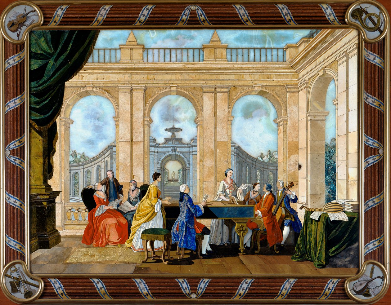 Pannello in pietre dure raffigurante Musica da Giuseppe Zocchi