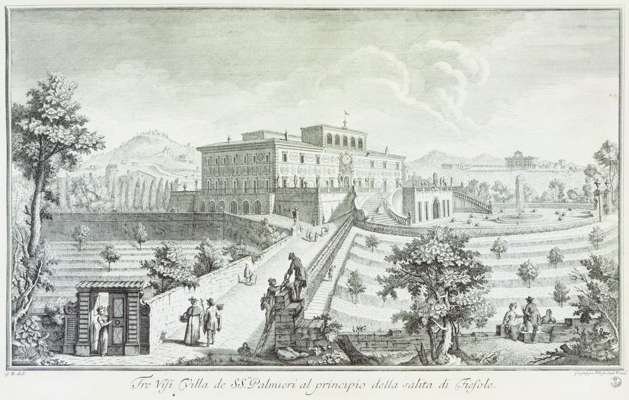 Villa Palmieri a Fiesole, di Giuseppe Zocchi (1711-1767), Veduta delle ville e dintorni in Toscana, Italia da Giuseppe Zocchi