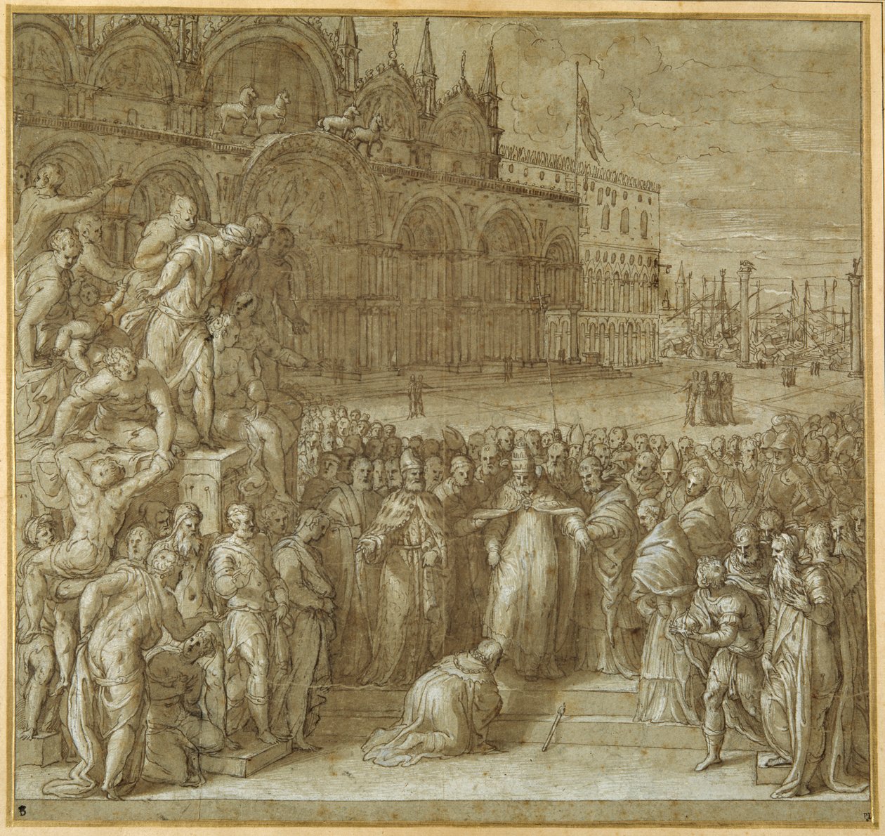 La riconciliazione tra Papa Alessandro III e Federico Barbarossa, alla presenza del Doge Sebastiano Ziani da Giuseppe della Porta Salviati