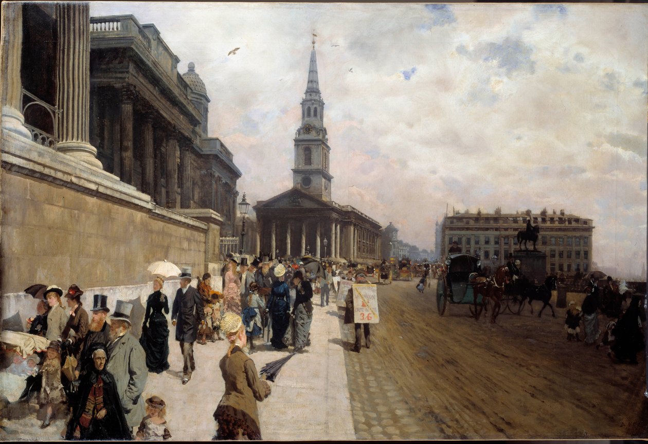 La National Gallery e la Chiesa di St. Martin a Londra. Dipinto di Giuseppe de Nittis (1846-1884) da Giuseppe or Joseph de Nittis