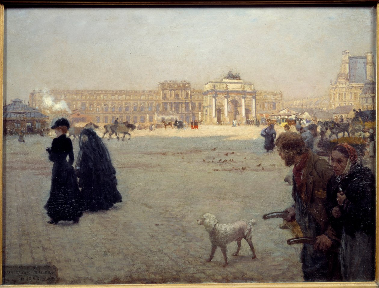 Le rovine di Place du Carrousel delle Tuileries nel 1882. Vista di Parigi da Giuseppe or Joseph de Nittis