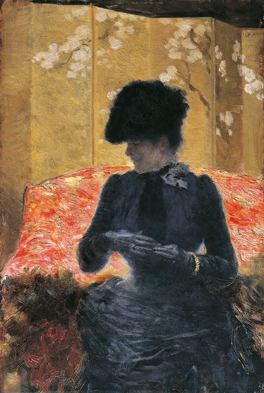 Donna sul divano rosso da Giuseppe or Joseph de Nittis