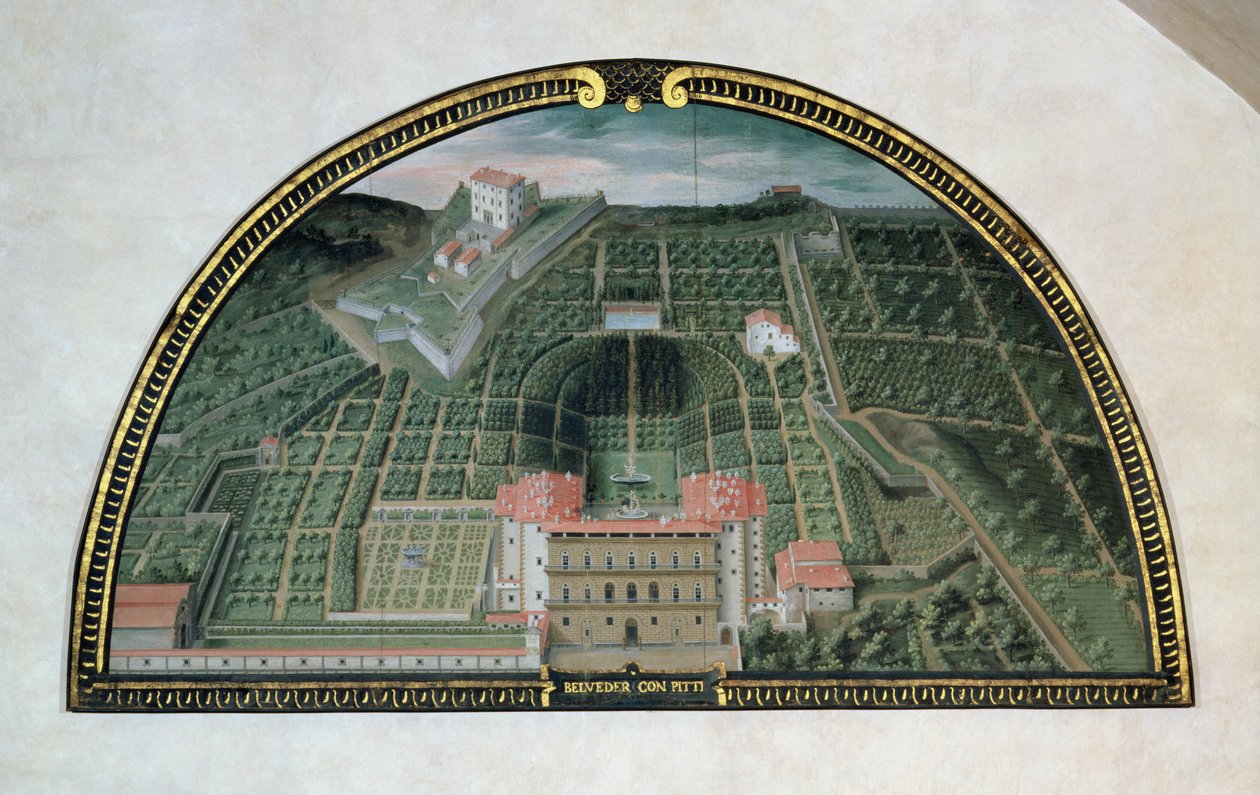 Forte Belvedere e Palazzo Pitti da una serie di lunette che raffigurano vedute delle ville Medicee, 1599 da Giusto Utens