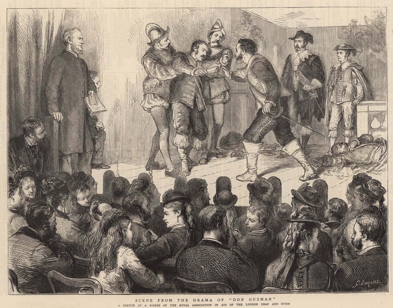 Scena del dramma di Don Guzman (incisione) da Godefroy Durand