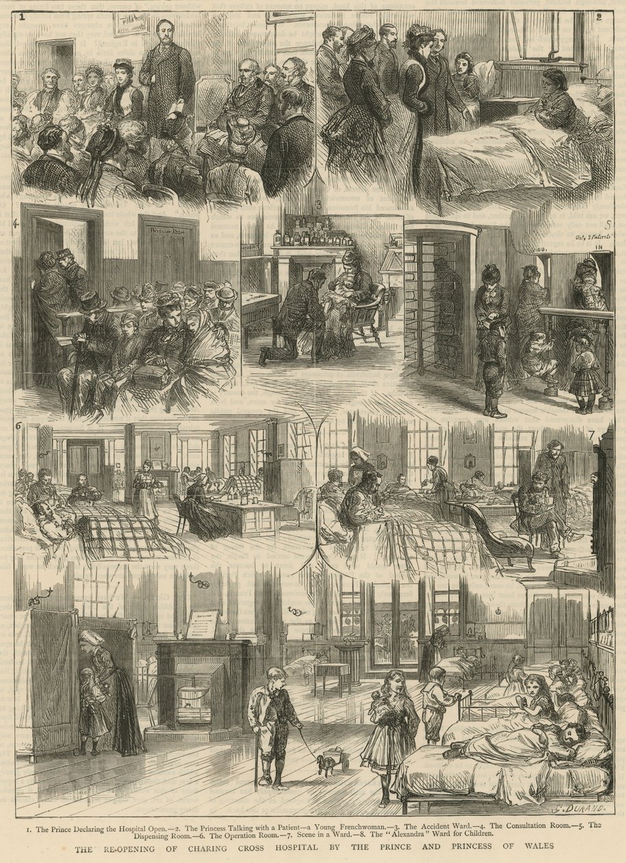 La riapertura del Charing Cross Hospital da parte del Principe e della Principessa di Galles (incisione) da Godefroy Durand