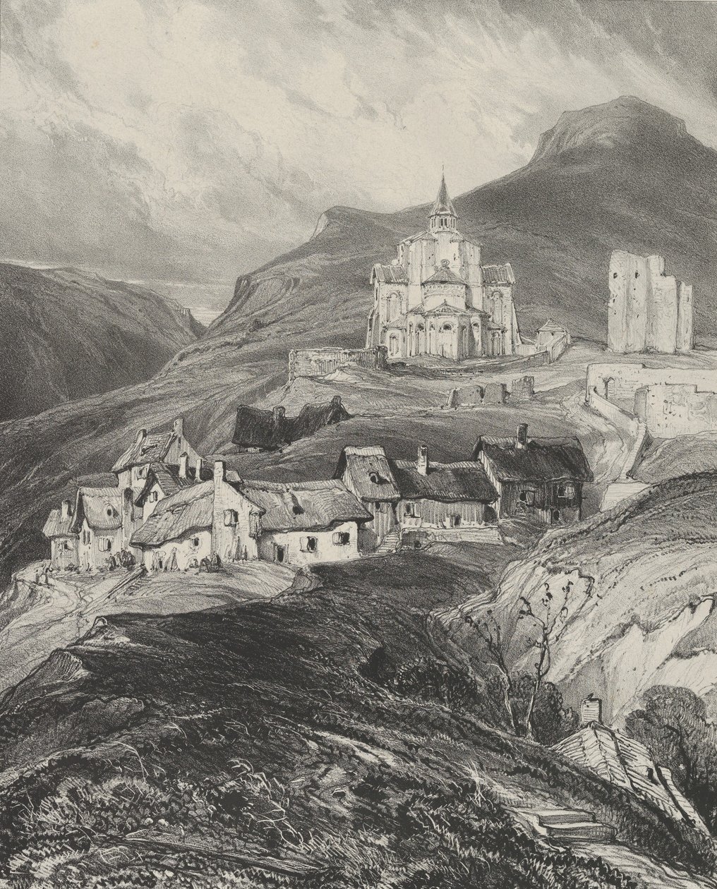 Abside esterno della chiesa di Saint-Nectaire, 1831 da Godefroy Engelmann