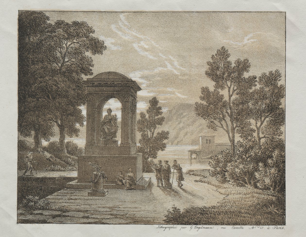 Libro di prove litografiche usando diversi mezzi di disegno come matita, penna, pennello e lavaggio: Un paesaggio da Godefroy Engelmann