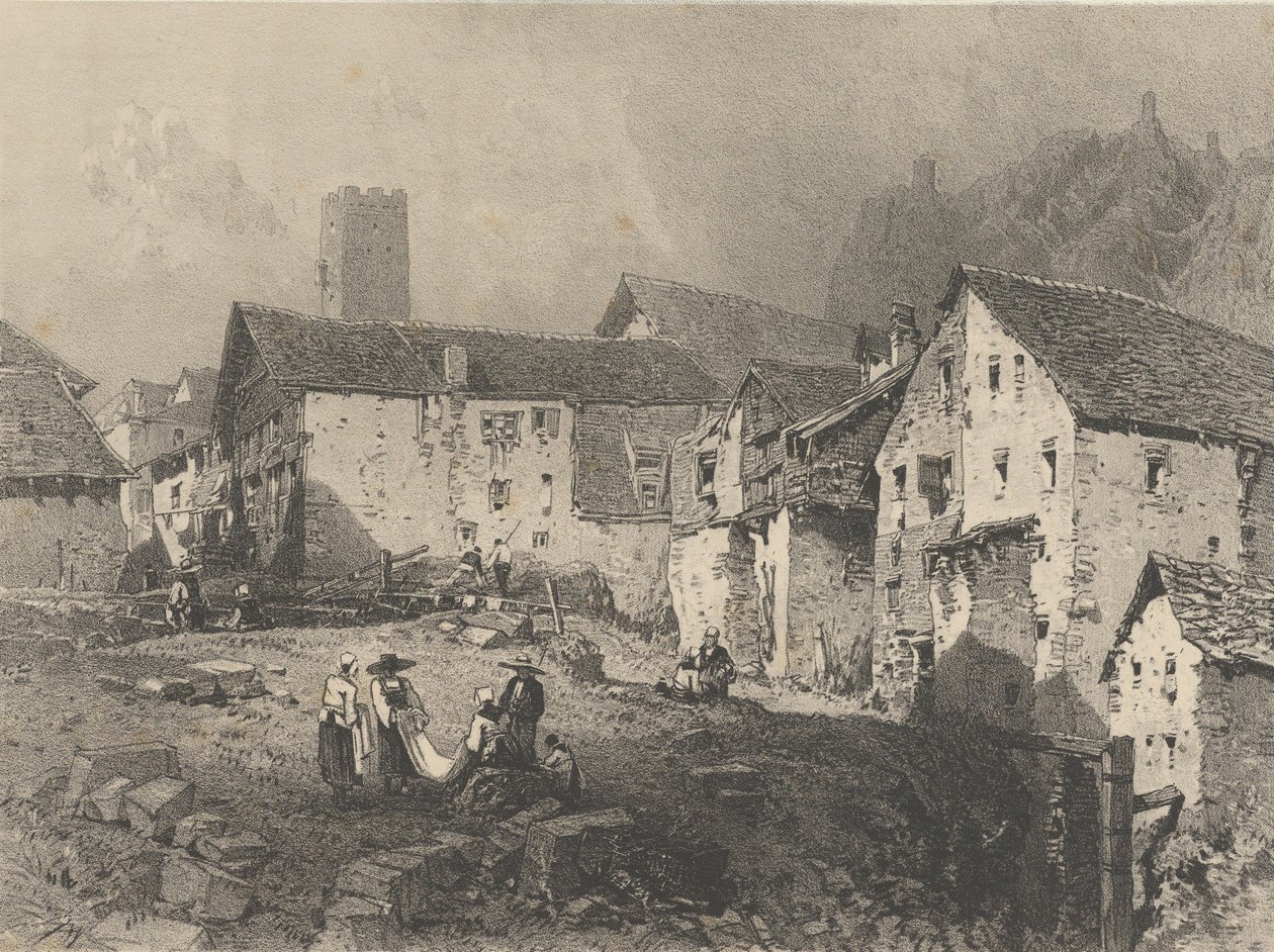 Veduta di un villaggio di montagna, ca. 1829-33 da Godefroy Engelmann