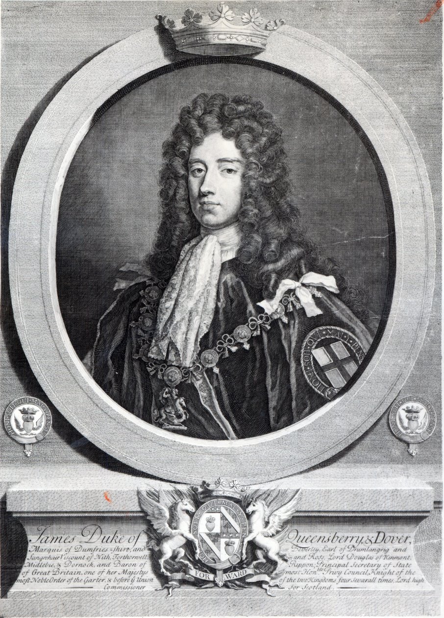 James Douglas, II duca di Queensberry, inciso da Louis du Guernier II da Godfrey Kneller