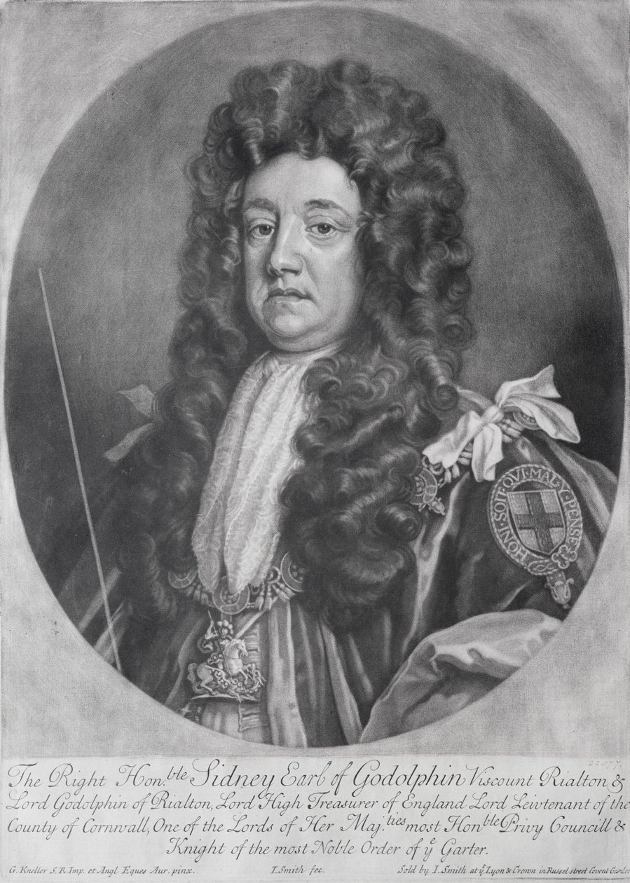 Ritratto di Sidney Godolphin (1645-1712) 1° Conte di Godolphin inciso e pubblicato da John Smith, 1707 da Godfrey Kneller
