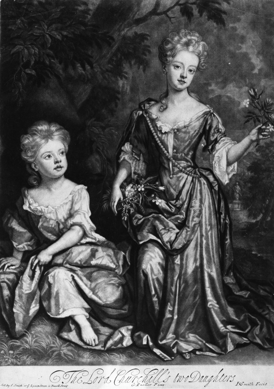 Le due figlie di Lord Churchill, mezzotinto di John Smith, c.1690 da Godfrey Kneller