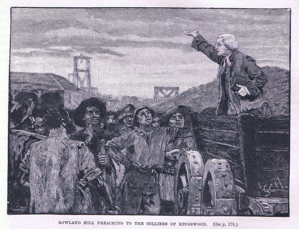 Rowland Hill che predica ai minatori di Kingswood da Godfrey C. Hindley