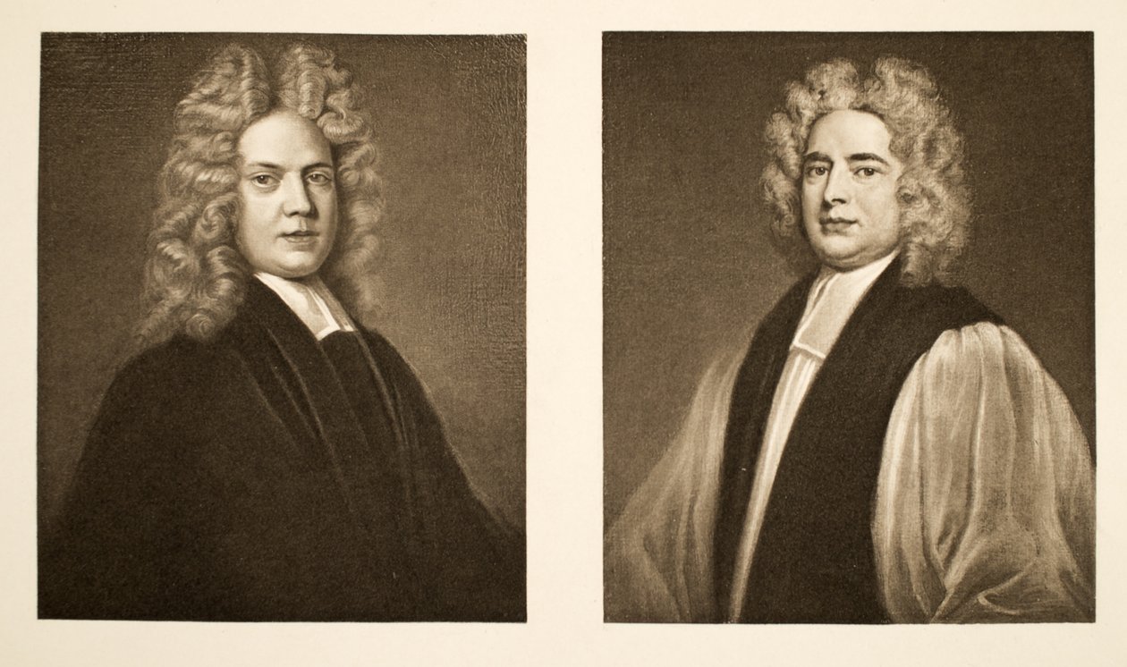 Sinistra: Henry Sacheverell D.D. Destra: Francis Atterbury, Vescovo di Rochester, pub. 1902 da Godfrey Kneller