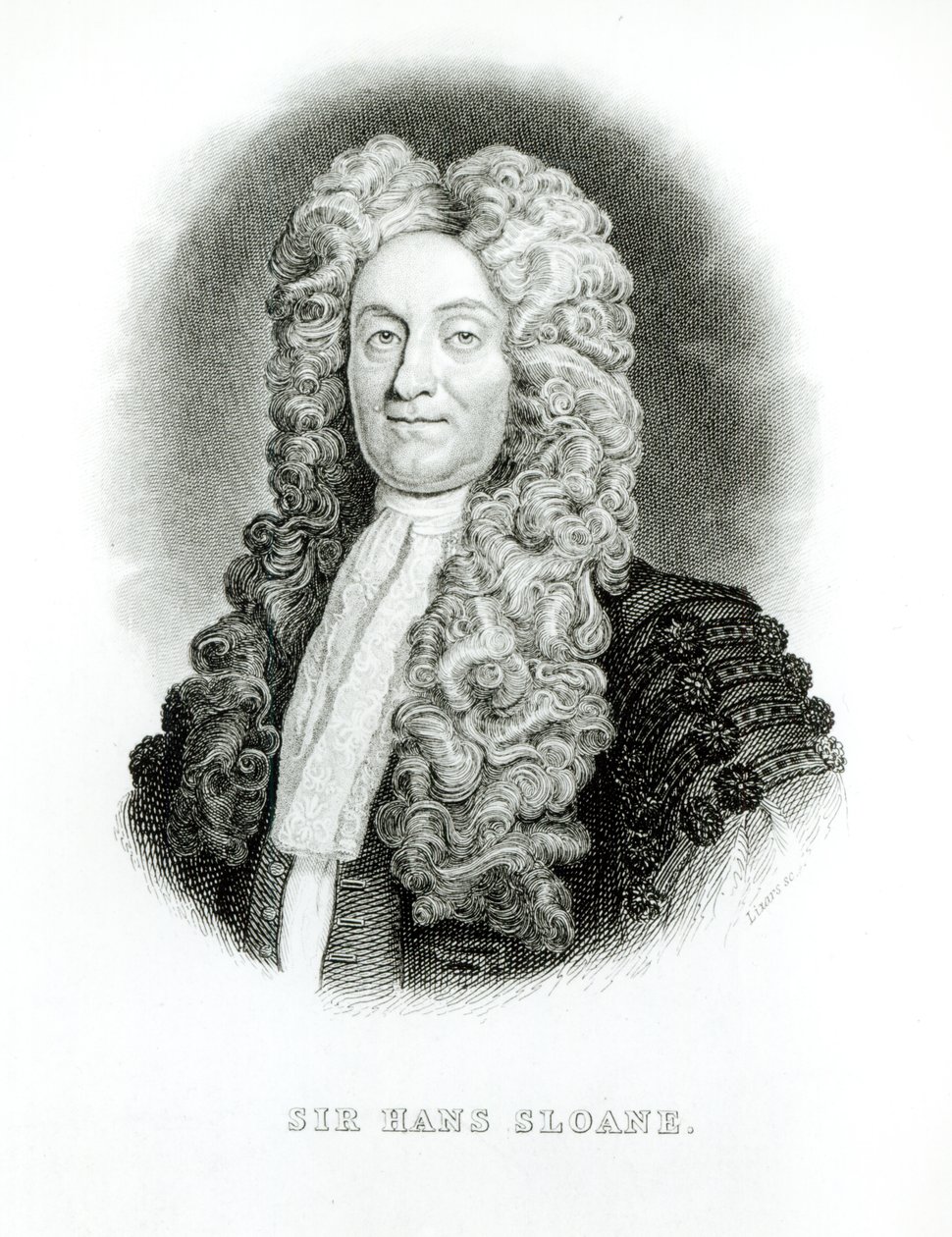 Sir Hans Sloane inciso da William Home Lizars per il memoriale di Sloane nella Biblioteca del Naturalista di Jardine, c.1833-45 da Godfrey Kneller