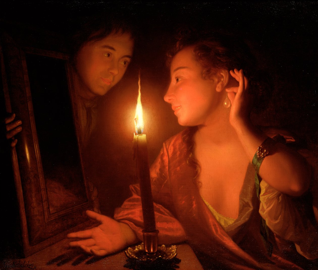 Una Signora che Ammira un Orecchino alla Luce della Candela da Godfried Schalcken