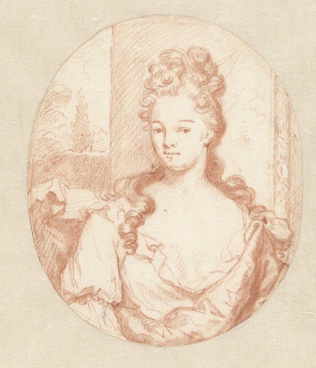 Ritratto di una giovane donna sconosciuta, ovale da Godfried Schalcken
