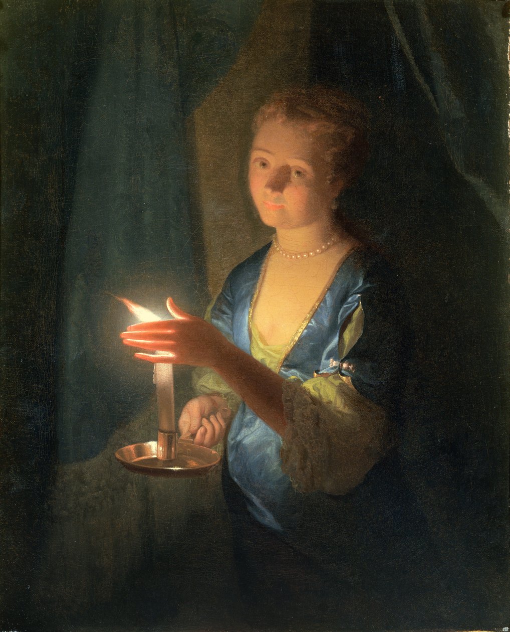 Una signora che tiene una candela da Godfried Schalcken