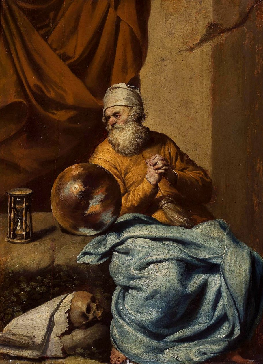 Vecchio con sfera, clessidra, teschio e libri (Vanitas) da Gonzales Coques