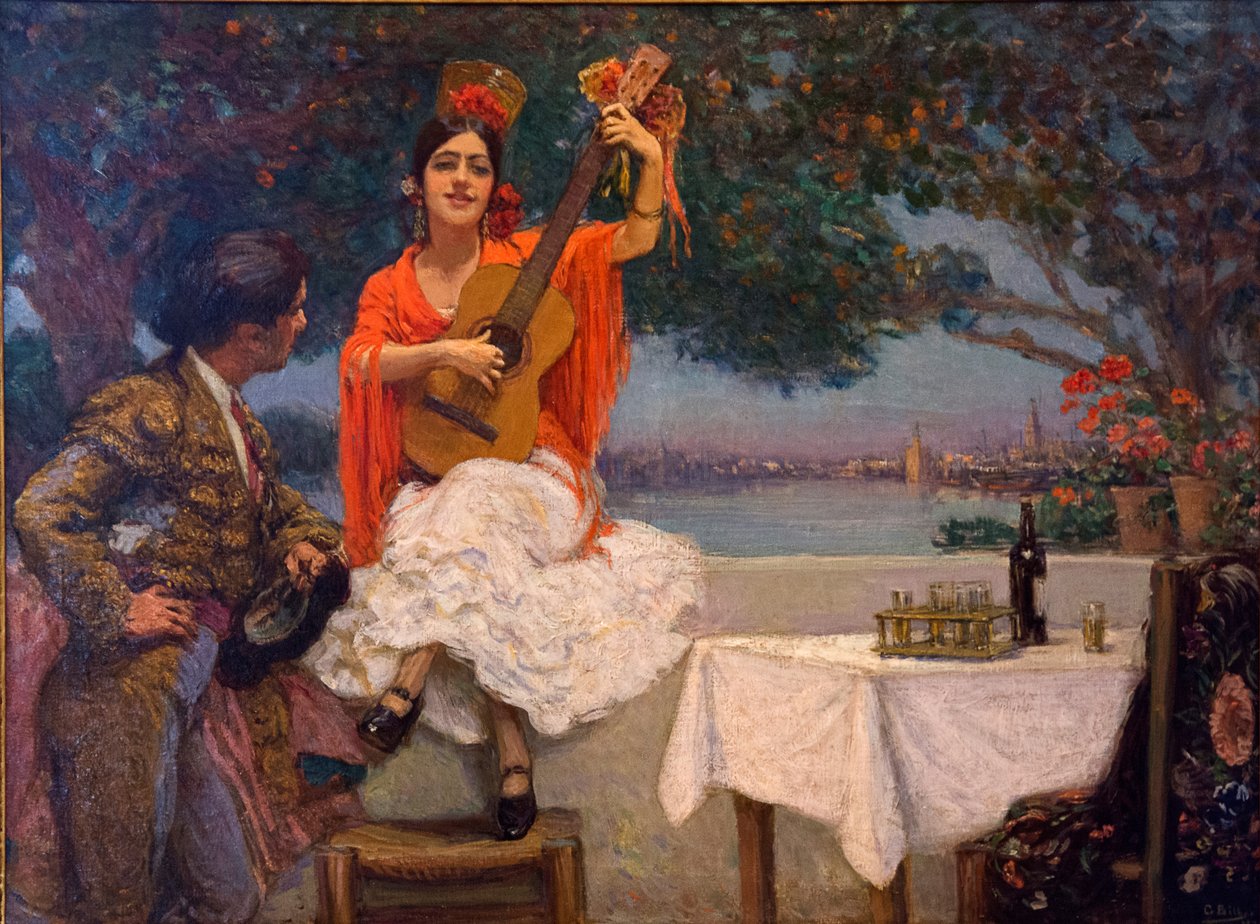 Quadro Gitana e torero con il Guadalquivir sullo sfondo di Gonzalo Bilbao da Gonzalo Bilbao