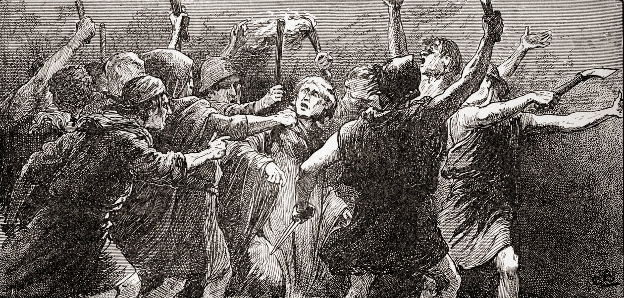 Una scena dal Giulio Cesare di William Shakespeare, Atto III, Scena 3, Terzo cittadino: Strappalo, strappalo, da Le Opere di William Shakespeare, pubblicato nel 1896 da Gordon Frederick Browne