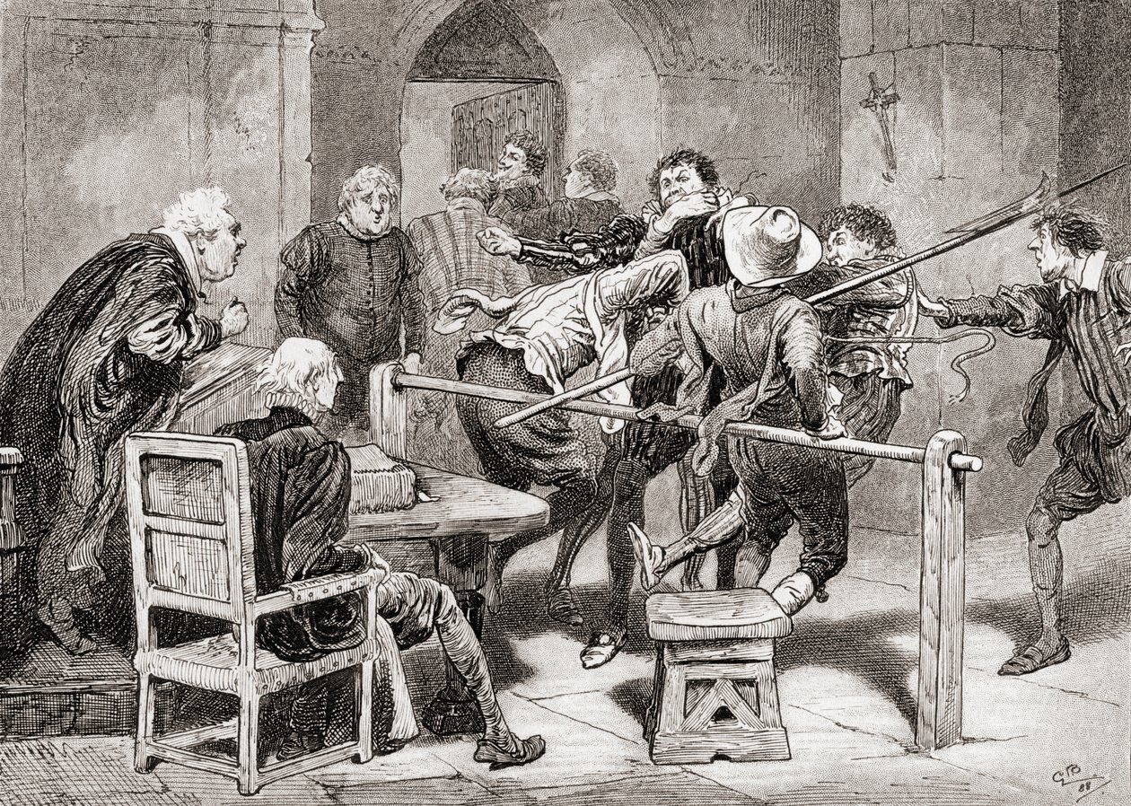 Una scena dal dramma di William Shakespeare Molto rumore per nulla, Atto IV, Scena 2 da Gordon Frederick Browne
