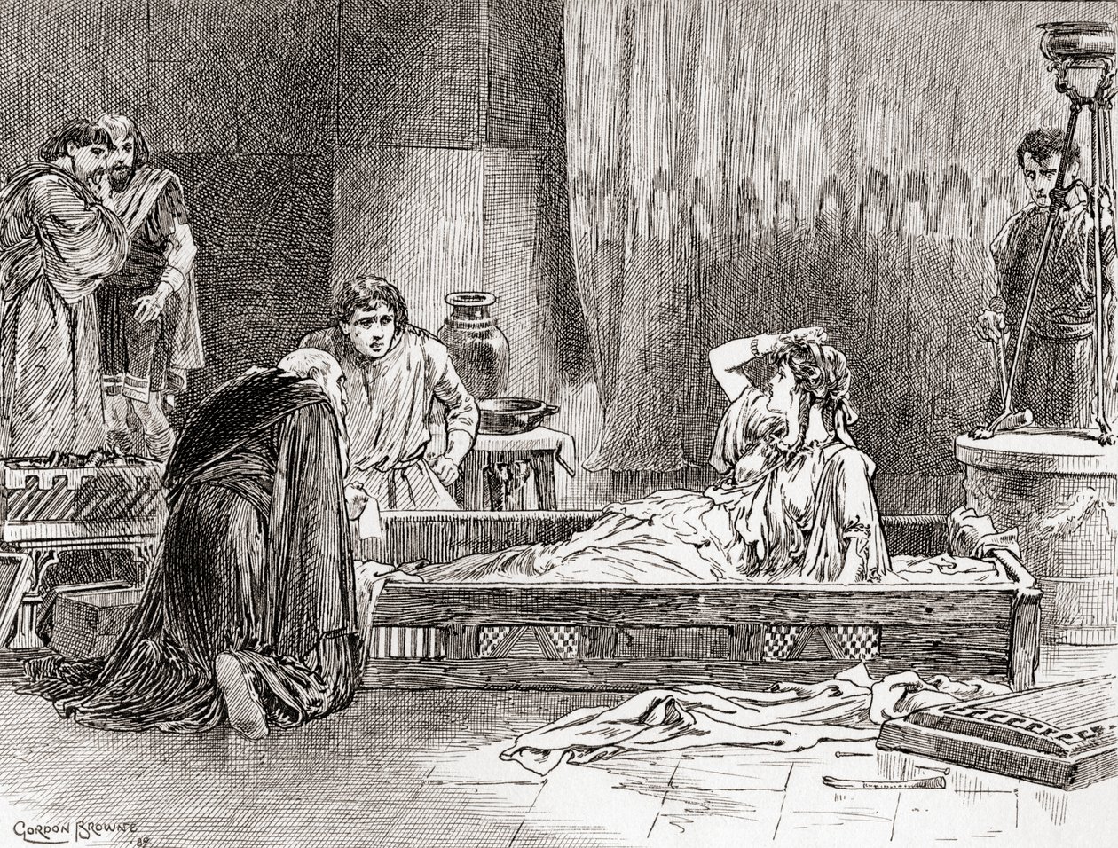 Una scena dal dramma di William Shakespeare Pericle, principe di Tiro, Atto III, Scena 2 da Gordon Frederick Browne