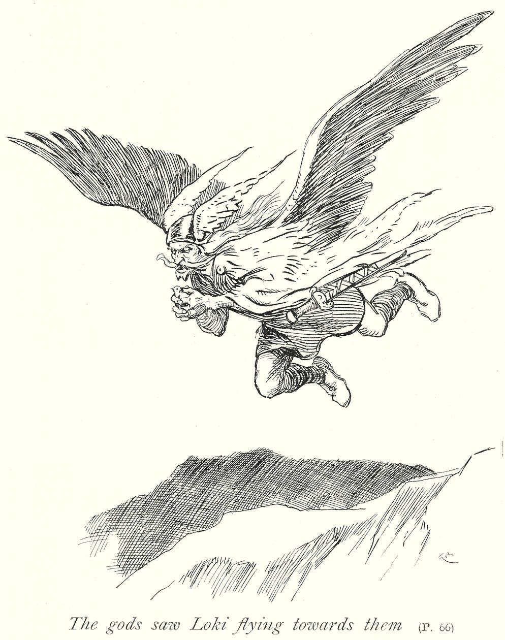 Gli dei videro Loki volare verso di loro (litografia) da Gordon Frederick (after) Browne