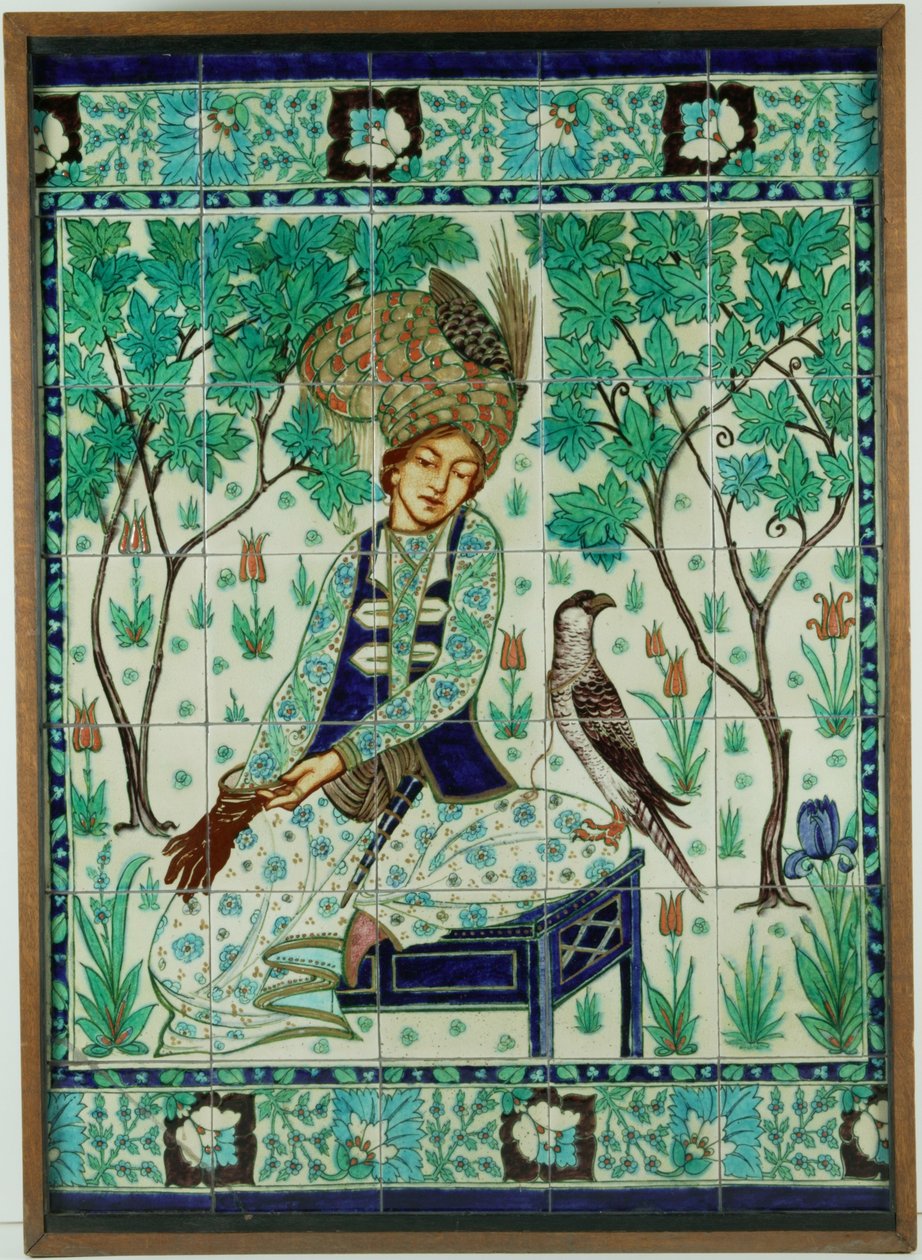 Pannello di piastrelle con falconiere persiano, Pilkington