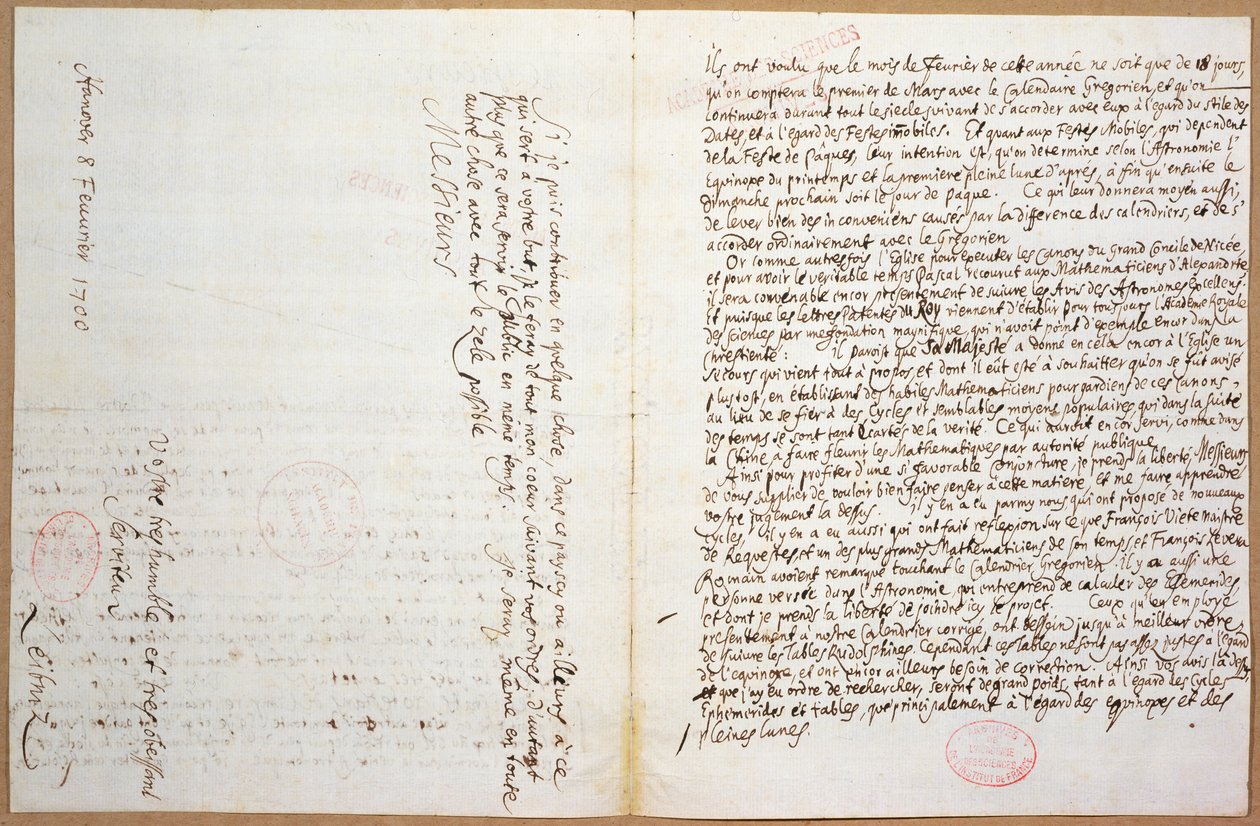 Le ultime pagine di una lettera scritta da Leibniz sulla sua ammissione all