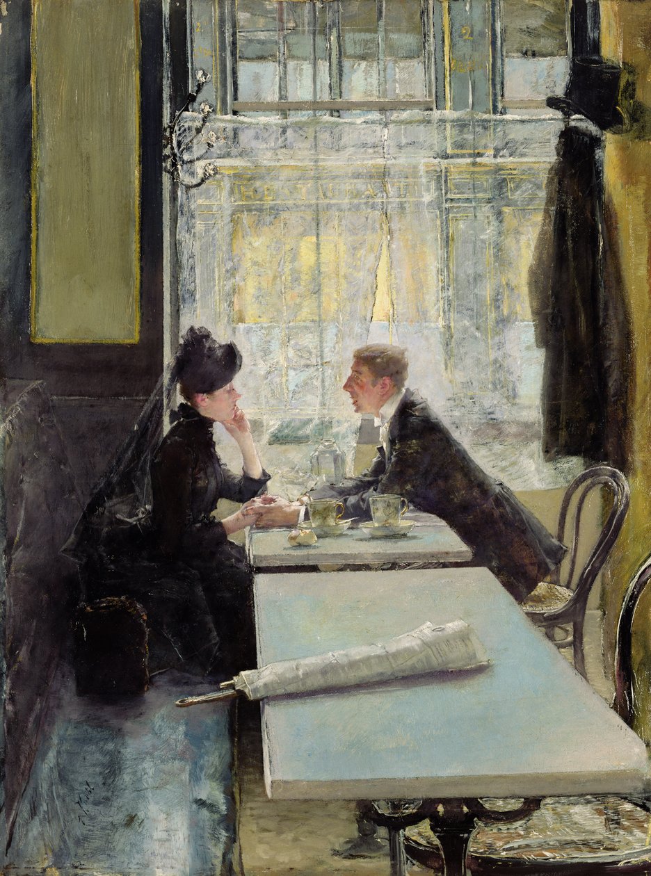 Amanti in un caffè (pannello) da Gotthardt Johann Kuehl