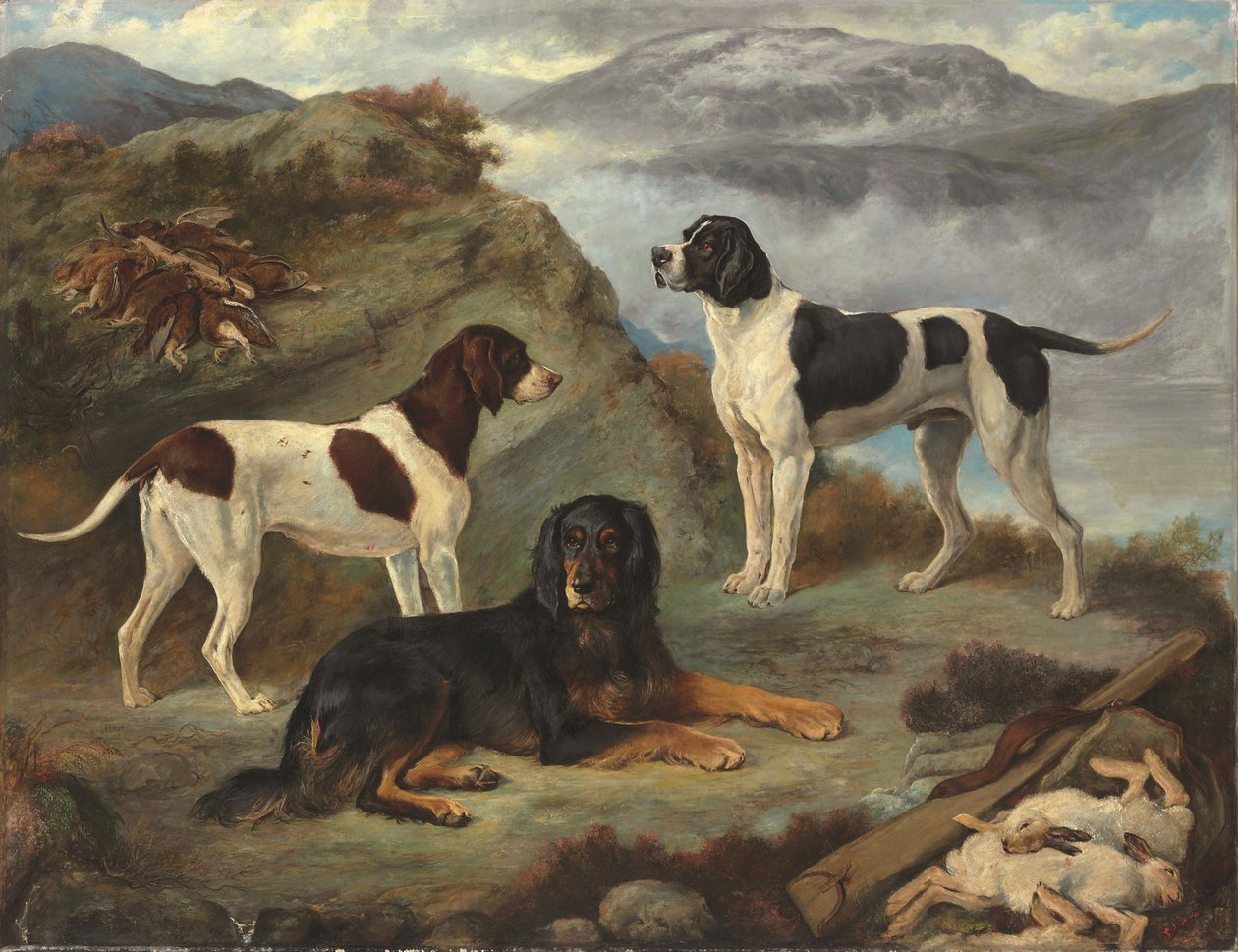 Sherry, Ranger e Glen, tre cani da caccia in un paesaggio da Gourlay Steell