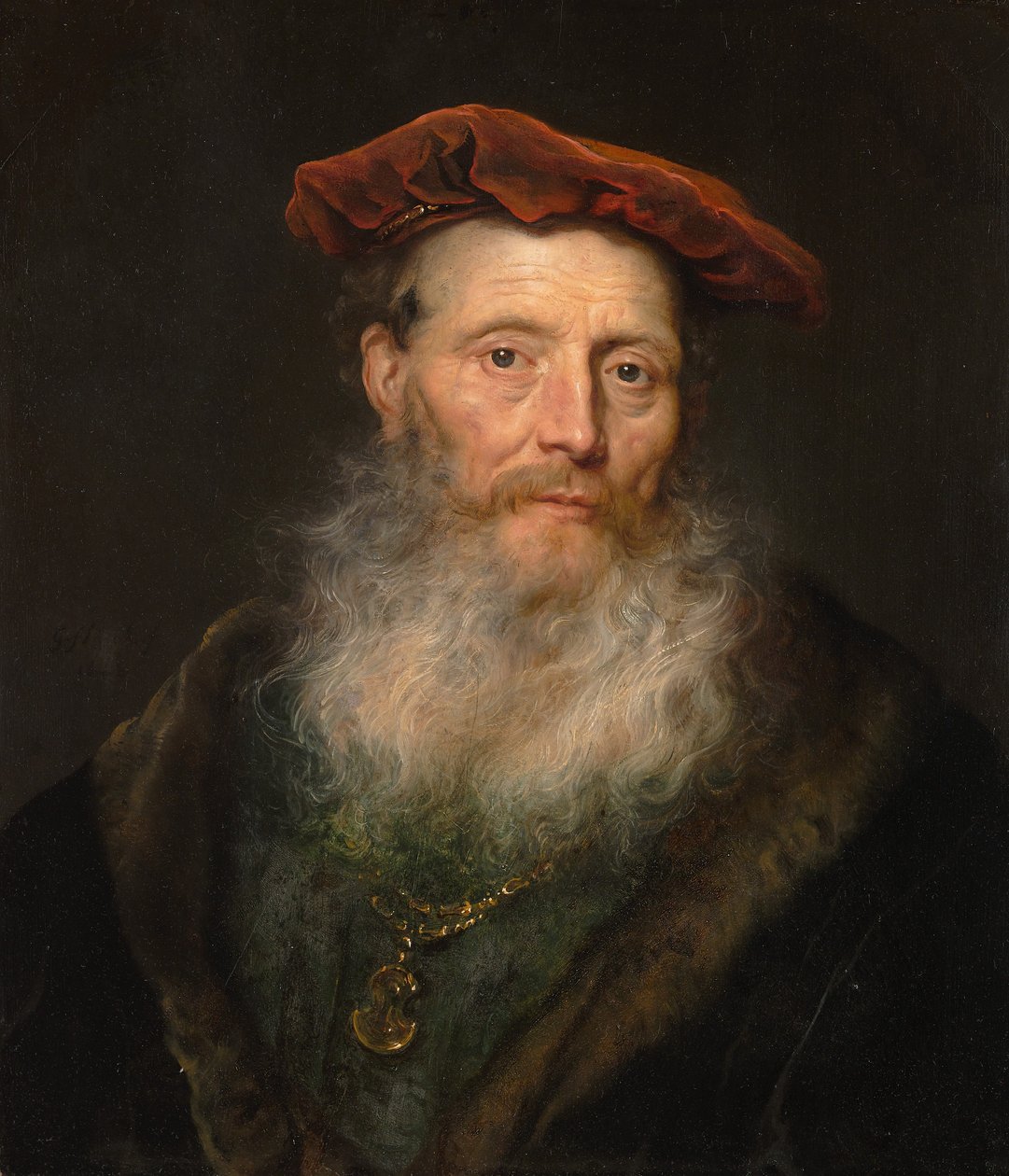 Uomo barbuto con un berretto di velluto, 1645 da Govaert Flinck