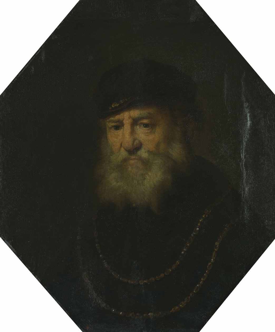 Busto di un vecchio con due catene d