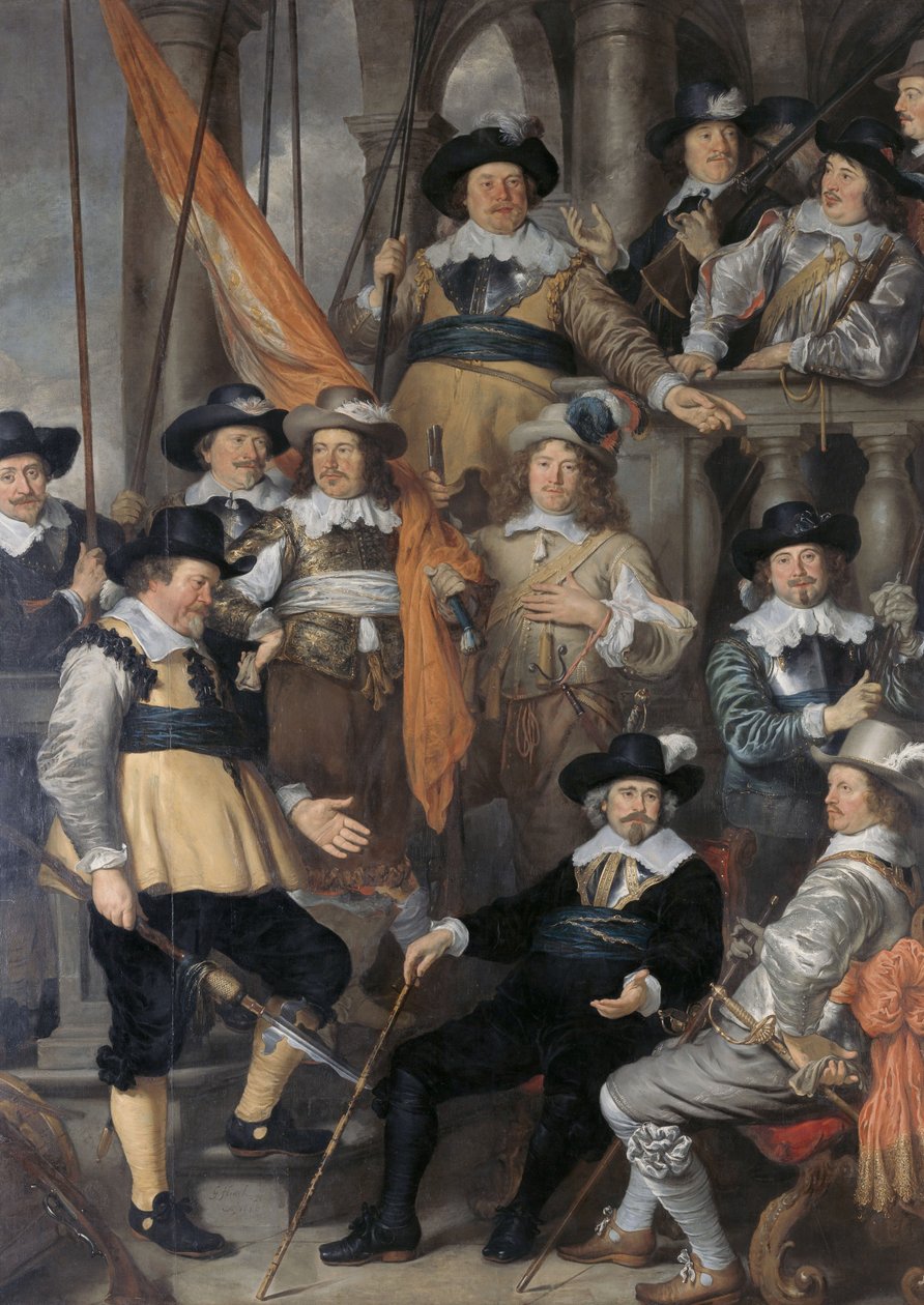 Olandese: Schutters van Wijk XVIII sotto il capitano Albert Bas e il tenente Lucas Conijn La compagnia del capitano Albert Bas e del tenente Lucas Conijn da Govert Flinck