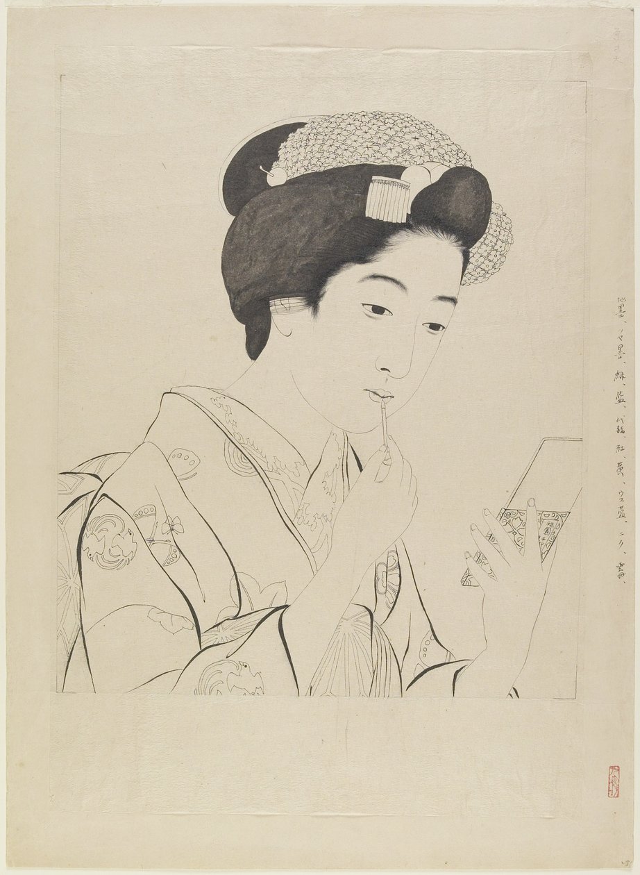 Disegno a Inchiostro per Donna che Tiene un Pennello per le Labbra, 1919 da Goyo Hashiguchi