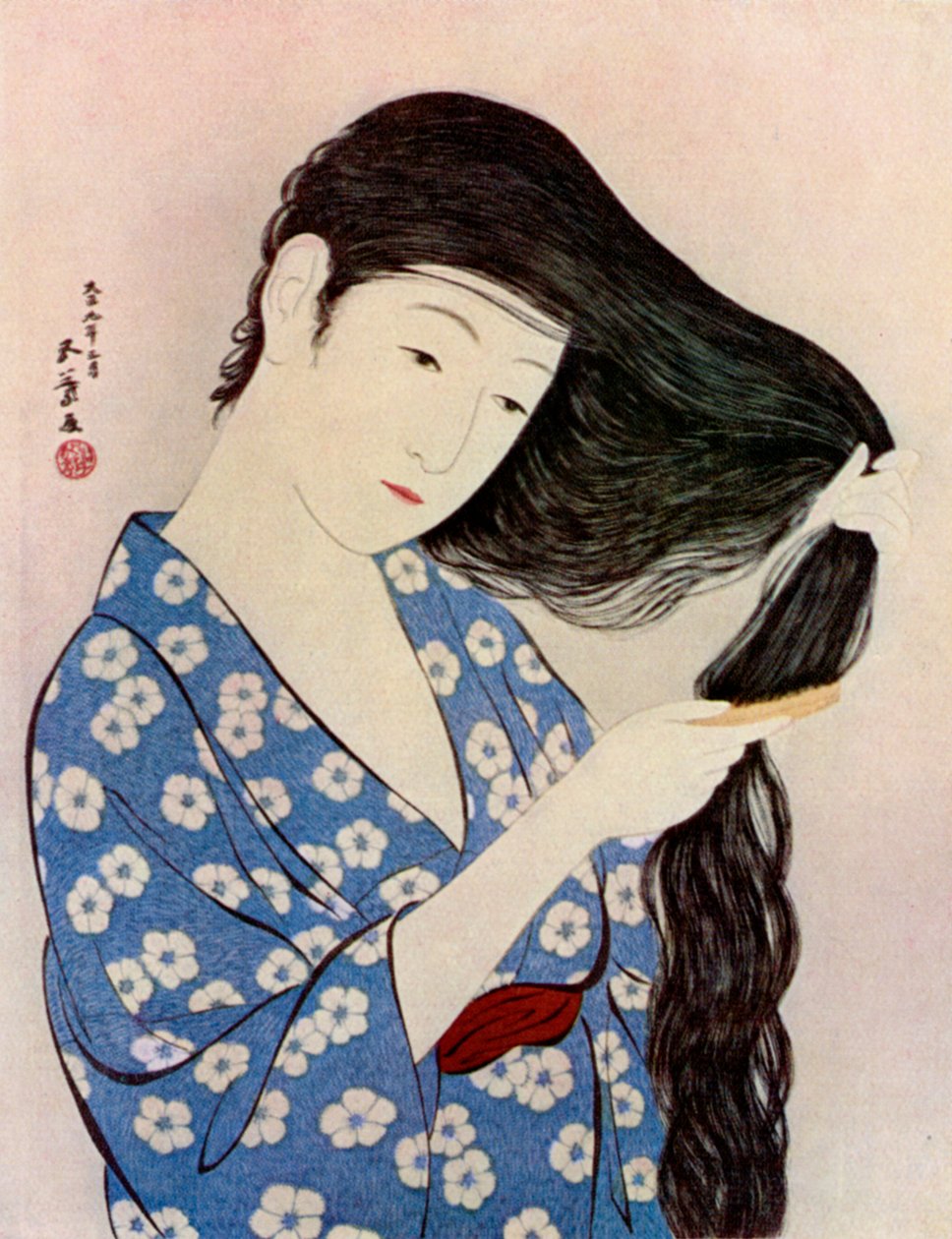 Una donna giapponese che si pettina i capelli, 1920 1930 da Goyo Hashiguchi