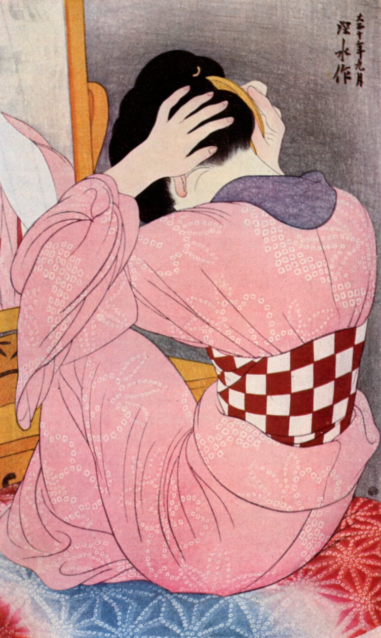Una donna giapponese che si pettina, 1920s-1930 da Goyo Hashiguchi