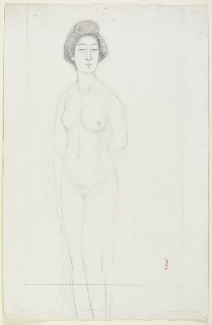 Disegno di un nudo in posa frontale, inizio XX secolo da Goyo Hashiguchi