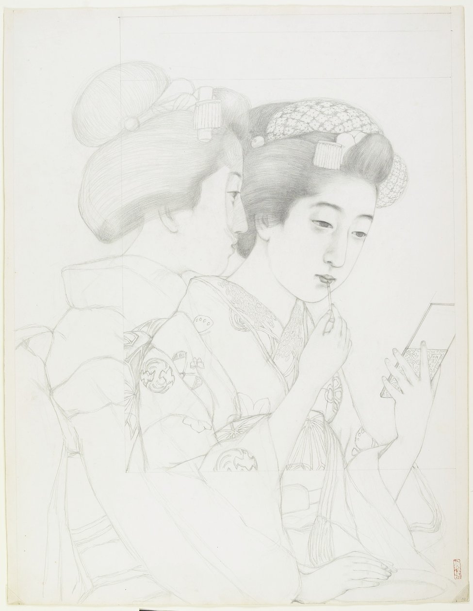Studio per donna che tiene un pennello per labbra, 1919 da Goyo Hashiguchi
