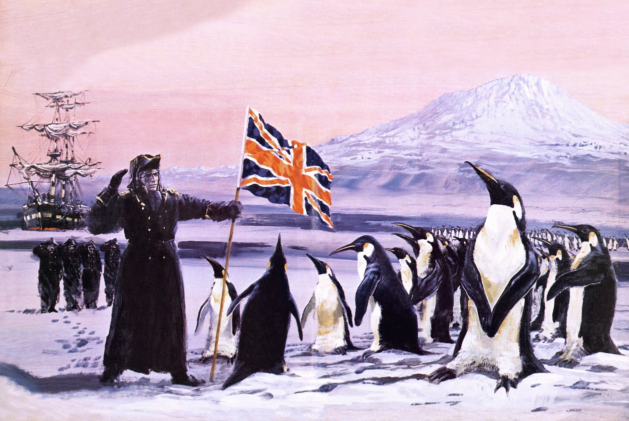 James Clark Ross pianta la Union Jack nel ghiaccio antartico nel 1840 da Graham Coton