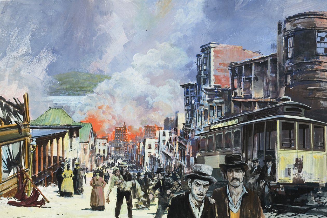 Incendio e terremoto di San Francisco del 1906 (gouache su carta) da Graham Coton