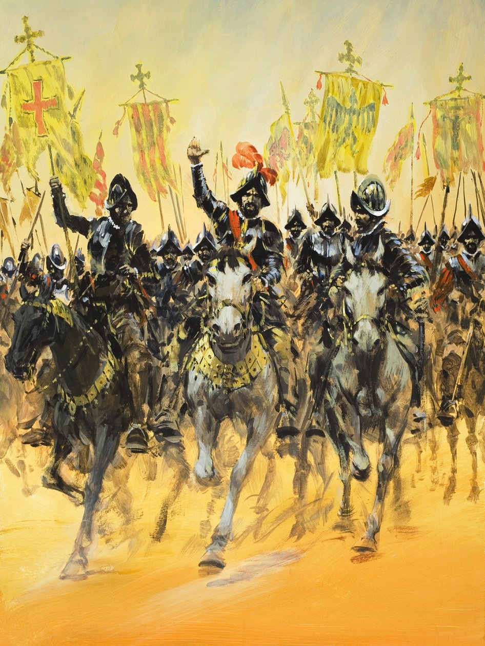Conquistadores spagnoli (gouache su carta) da Graham Coton